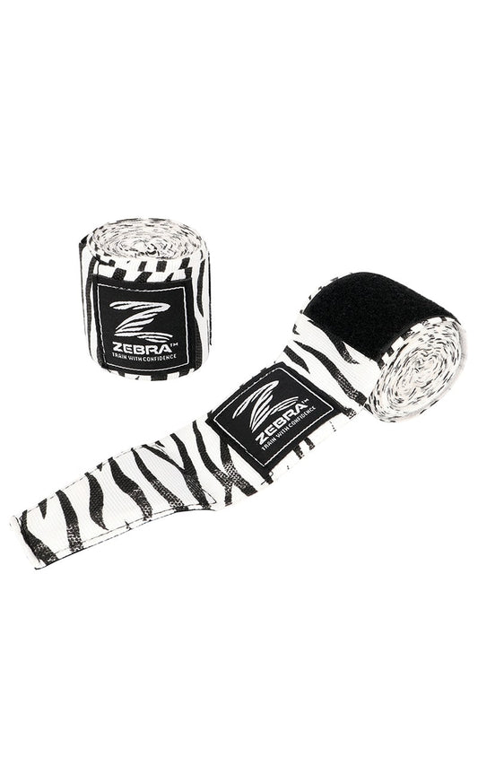 ZEBRA Boxbandagen weiß-schwarz Muster - Baumwoll-Stretch, Daumenschlaufe, Klettverschluss