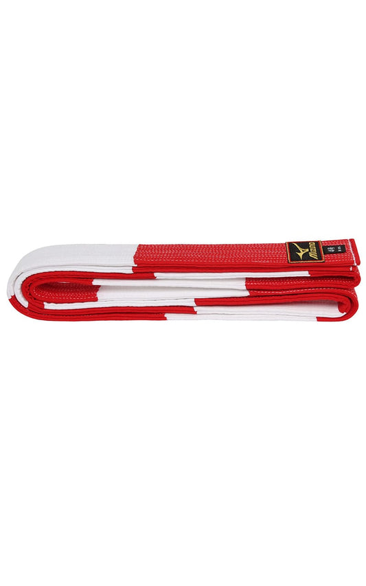 MIZUNO Judogürtel Master rot-weiß geblockt - Made in Japan - 4,5 cm Breite - Großmeister Gürtel