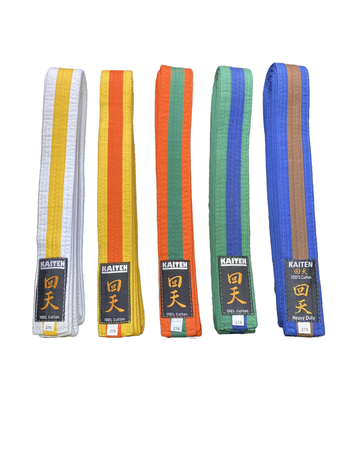 Kaiten Karategürtel Gelb-Orange - 4 cm Breit - Farbgürtel 2-farbig Mittelstreifen - Länge 230 bis 325 cm