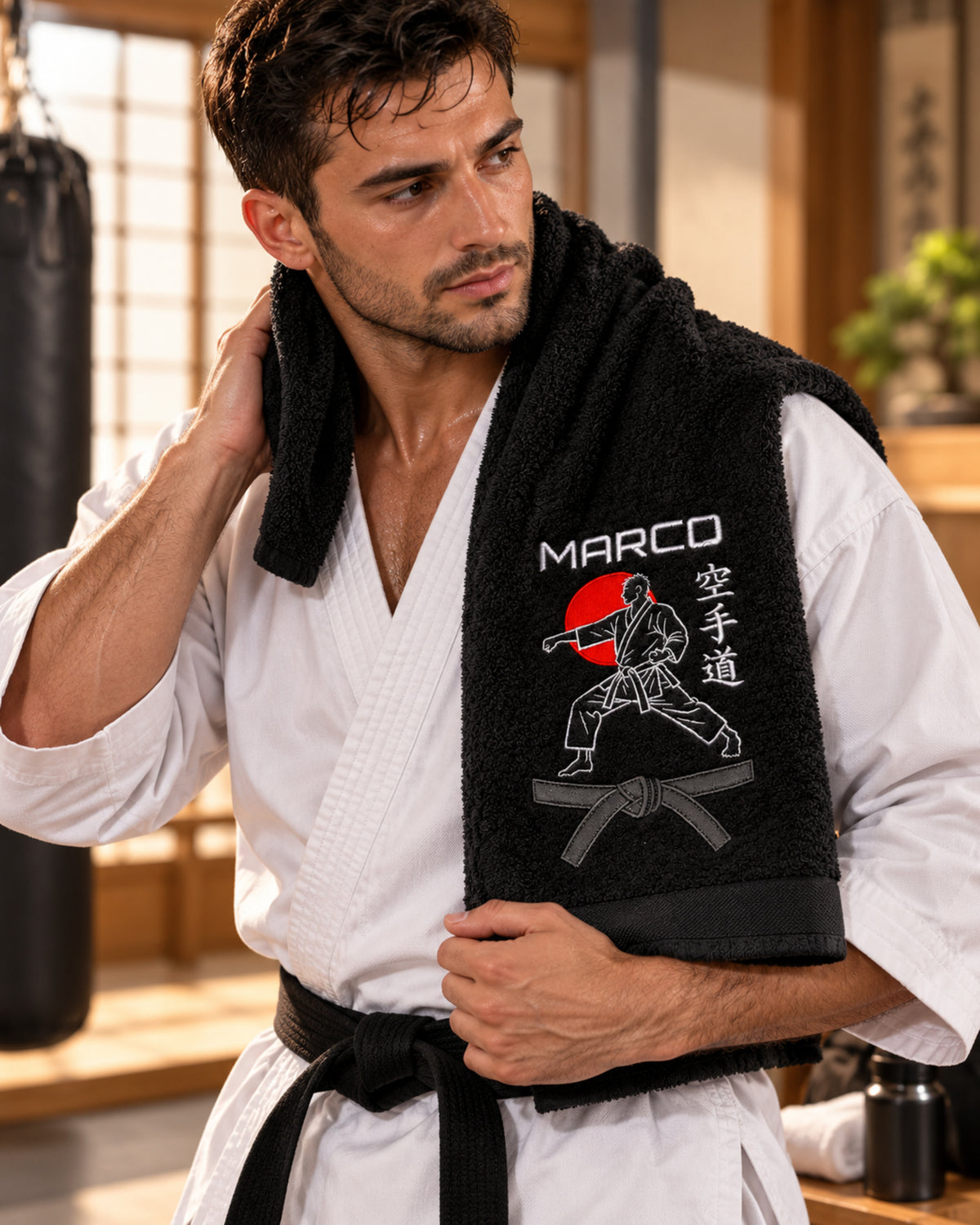 Karate-Handtuch bestickt - Personalisiert mit Namen und Gürtelgrad - Karate-Do Stickerei Bestickung