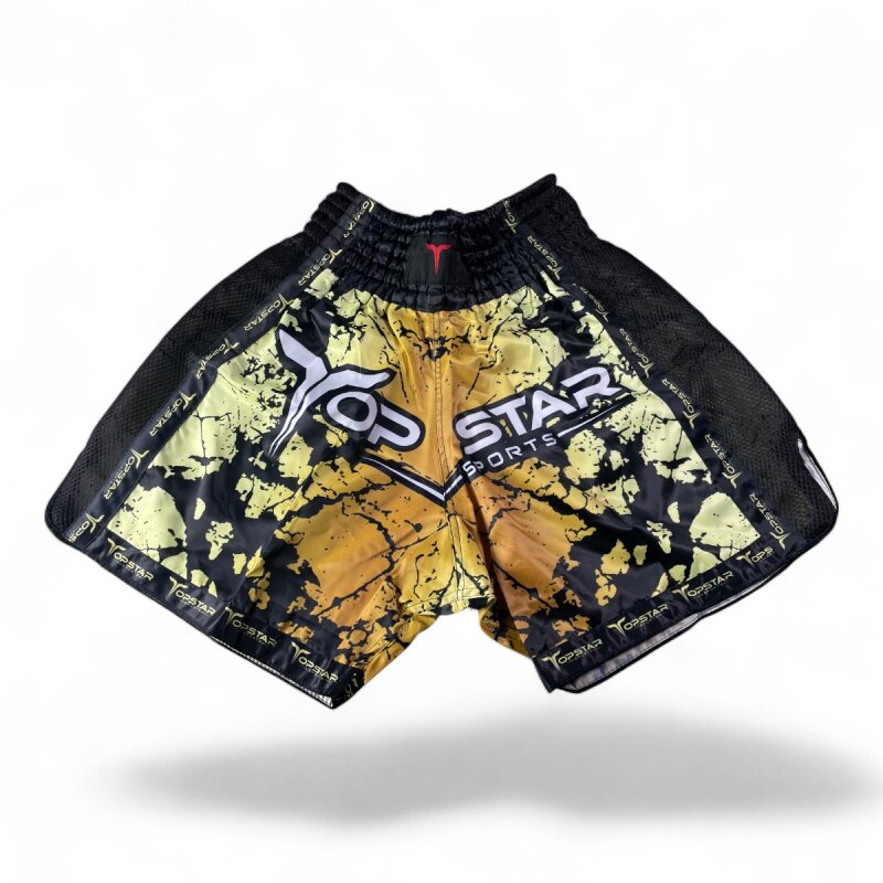 Kick-Thai-Box Shorts GOLDEN PUNCH Satin, schwarz-gold - Kickboxen Thaiboxen Hose kurz