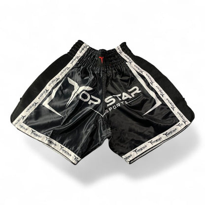 Kick-Thai-Box Shorts DESTINY Satin, schwarz-weiß - Kickboxen Thaiboxen Hose kurz