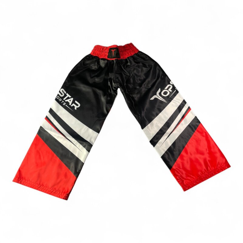 Kickboxhose Satin RED HAWK, lange Kickboxing Hose schwarz-rot