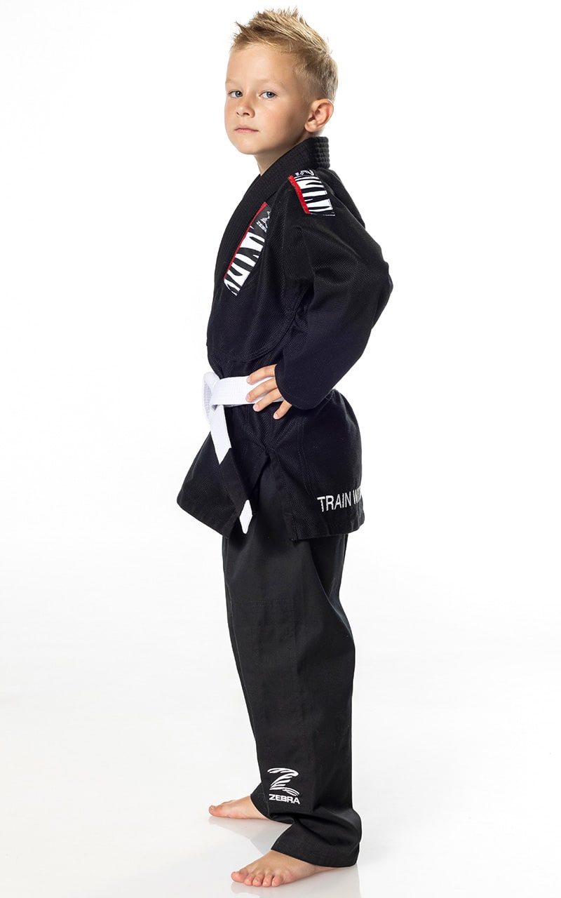ZEBRA Kinder BJJ Anzug Starter schwarz - Brazilian Jiu Jitsu Gi SET - Jacke Hose weißer Gürtel