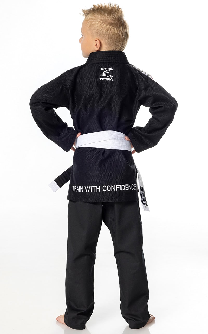 ZEBRA Kinder BJJ Anzug Starter schwarz - Brazilian Jiu Jitsu Gi SET - Jacke Hose weißer Gürtel