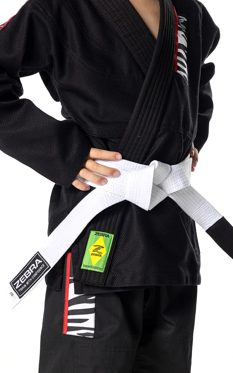 ZEBRA Kinder BJJ Anzug Starter schwarz - Brazilian Jiu Jitsu Gi SET - Jacke Hose weißer Gürtel