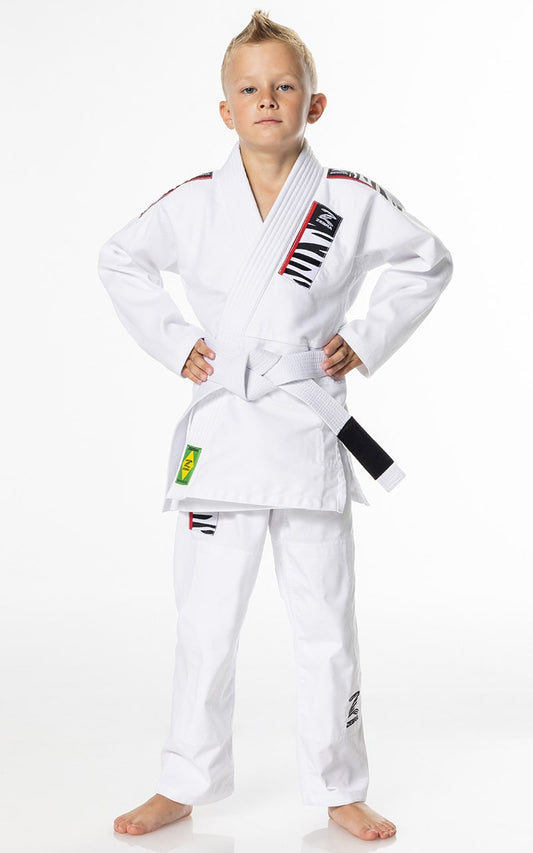 ZEBRA Kinder BJJ Anzug Starter weiß - Brazilian Jiu Jitsu Gi SET - Jacke Hose weißer Gürtel