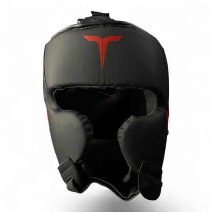 Kopfschutz mit Jochbeinschutz SHADOW BLAZE schwarz, Premium Kunstleder in Matt