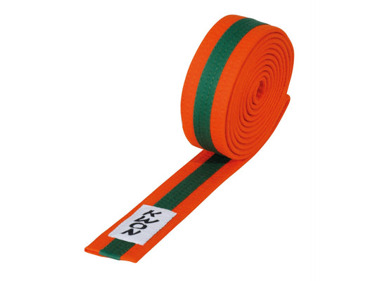 KWON (R) Budogürtel orange/grün/orange Kampfsportgürtel mit Mittelstreifen