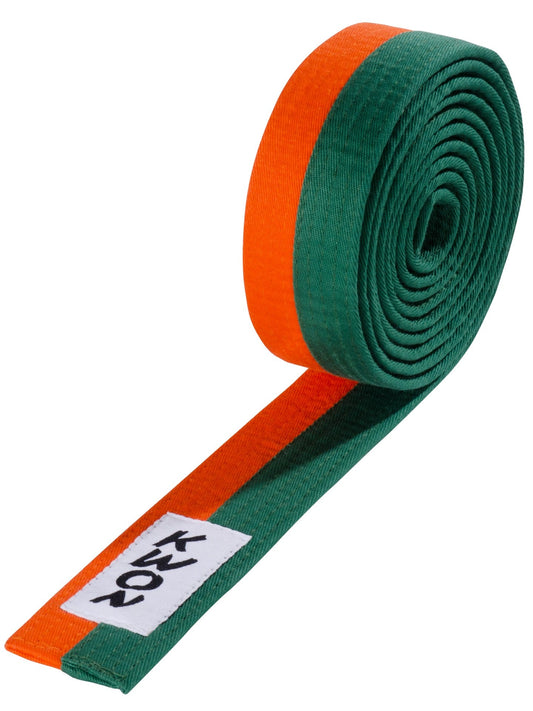 KWON (R) Budogürtel orange/grün Kampfsportgürtel halb-halb gestreift