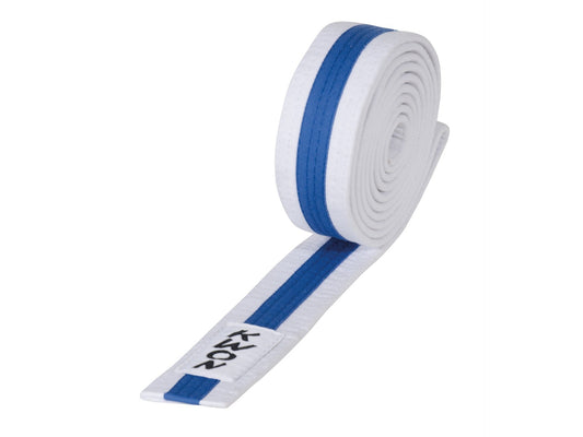 KWON (R) Budogürtel weiß/blau/weiß Kampfsportgürtel mit Mittelstreifen