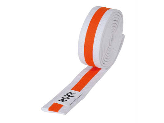KWON (R) Budogürtel weiß/orange/weiß Kampfsportgürtel mit Mittelstreifen