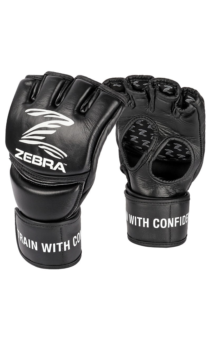 ZEBRA MMA Handschuhe Pro Fight schwarz - Vorgegrümmt, extra langer Klettverschluss