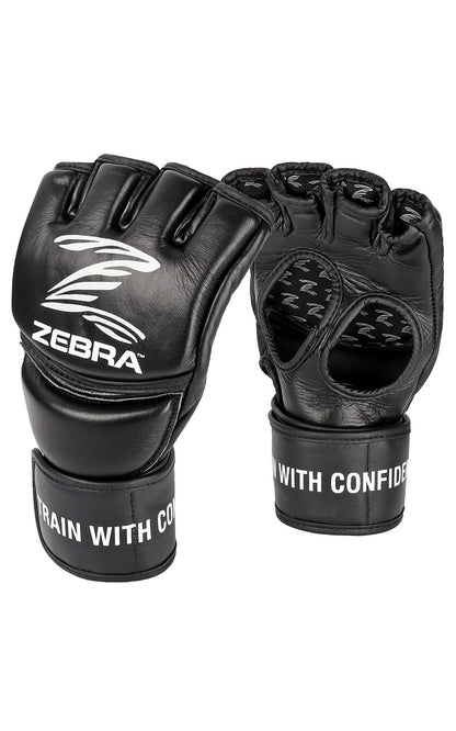 ZEBRA MMA Handschuhe Pro Fight schwarz - Vorgegrümmt, extra langer Klettverschluss