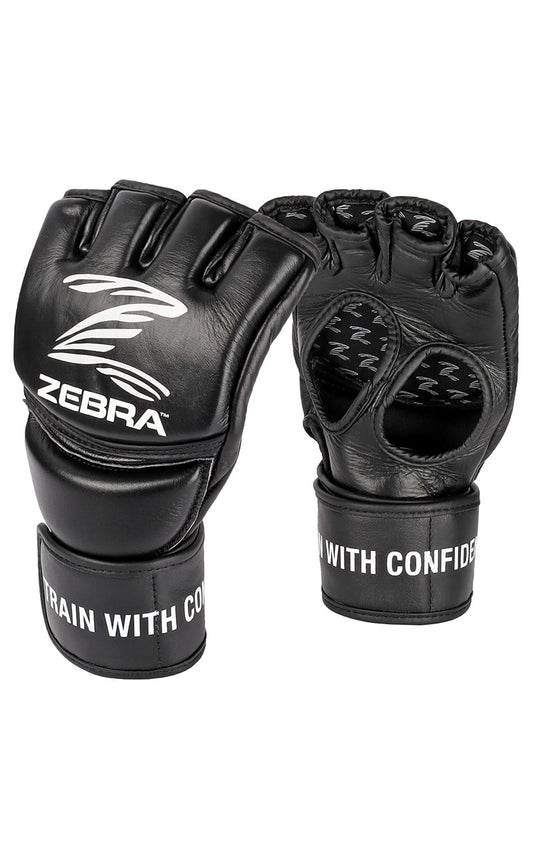 ZEBRA MMA Handschuhe Pro Fight schwarz - Vorgegrümmt, extra langer Klettverschluss
