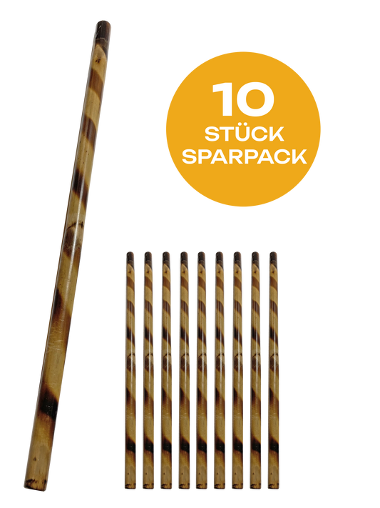 10er Pack Escrima Stock - Rattan Trainingsstick 65 cm - Brandmuster Spirale - Holz Kurzstock Arnis Kali