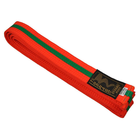Karategürtel orange-grün - zweifarbig - 4 cm breit - Orange-Grün-Gurt Mittelstreifen