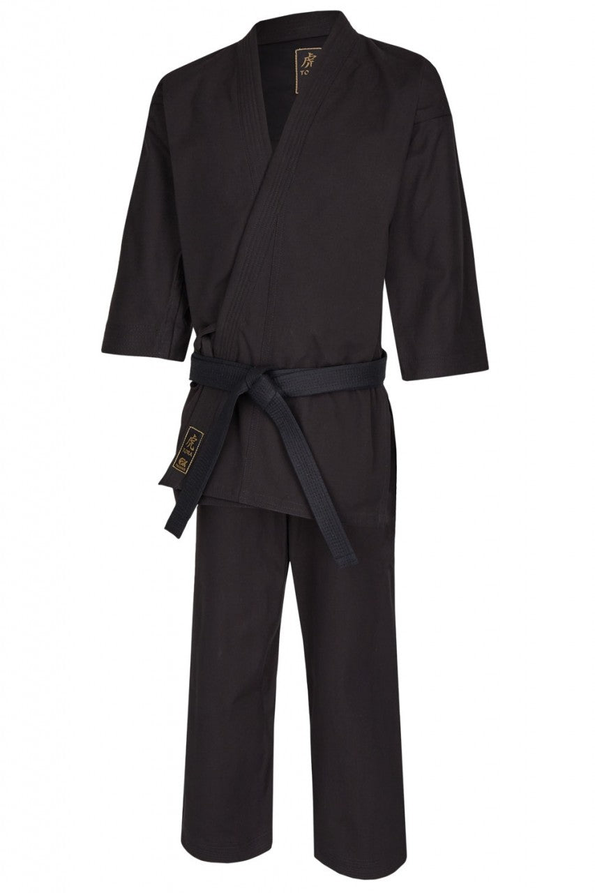 Karateanzug Kumite Gi TORA BLACK 14oz Canvas schwarz - Traditionelle Jacke - Schnürbund Hose