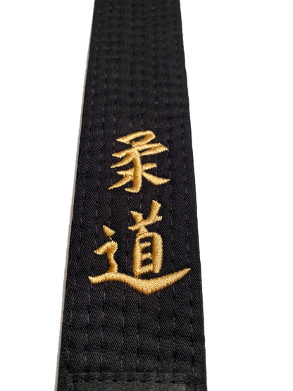 TEKKA BUDO Judogürtel schwarz - Bestickt - Judo - Schriftzeichen Bestickung gold - Schwarzgurt Kanji japanisch