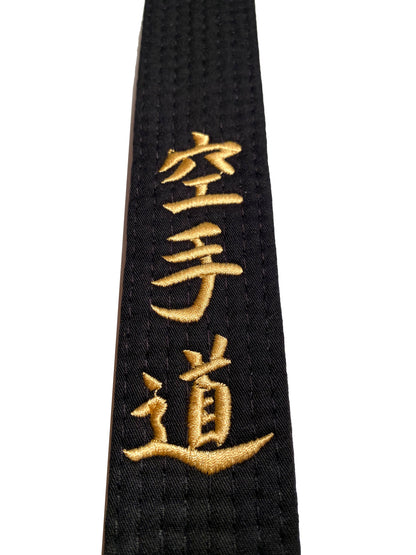 TEKKA BUDO Karategürtel schwarz - Bestickt - Karate Do - Schriftzeichen Bestickung gold - Schwarzgurt Kanji japanisch